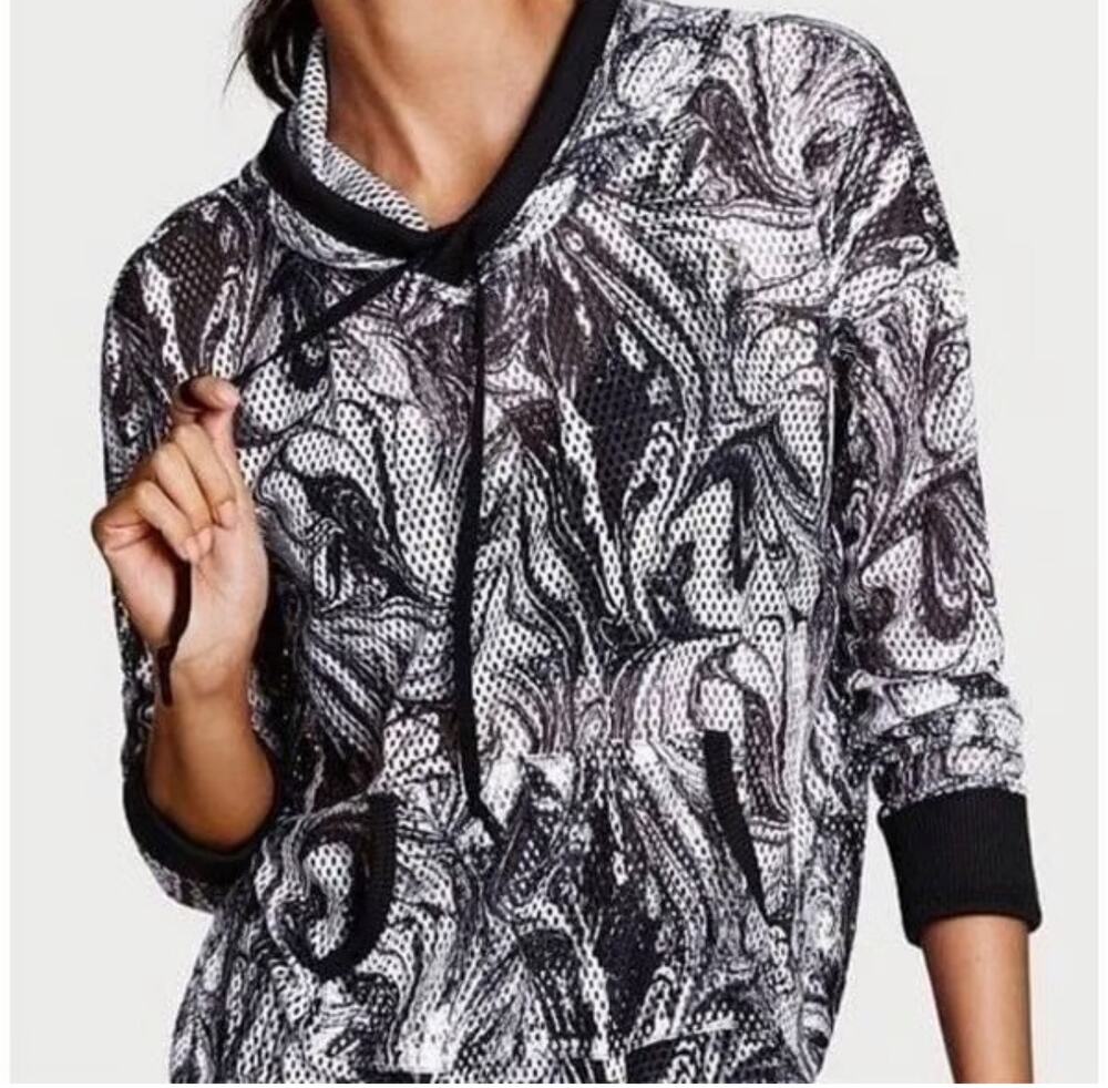 Victoria Sport Victoria's Secret Women's Black/White Swirl Mesh Hoodie Size L